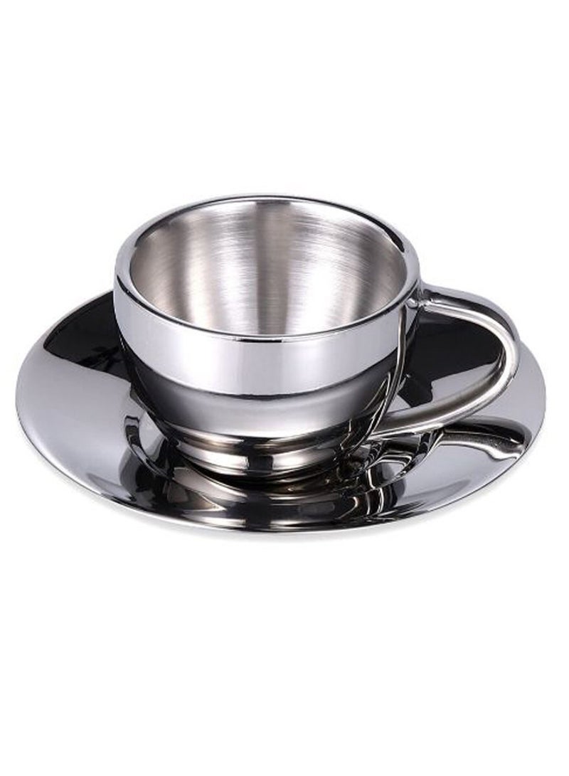 Stainless Steel Coffee Cup With Saucer Silver