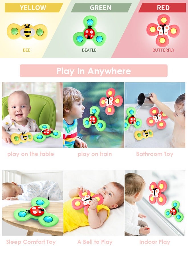 3-PCS Suction Cup Spinner Toys for 1 Year Old Boy Girl|Spinning Top Baby Toys 6-12-18 Months|1-2 Year Old Boy Birthday Gift|Baby Bath Toys for Kids Ages 1-3|Sensory Toys for Toddlers 1-3