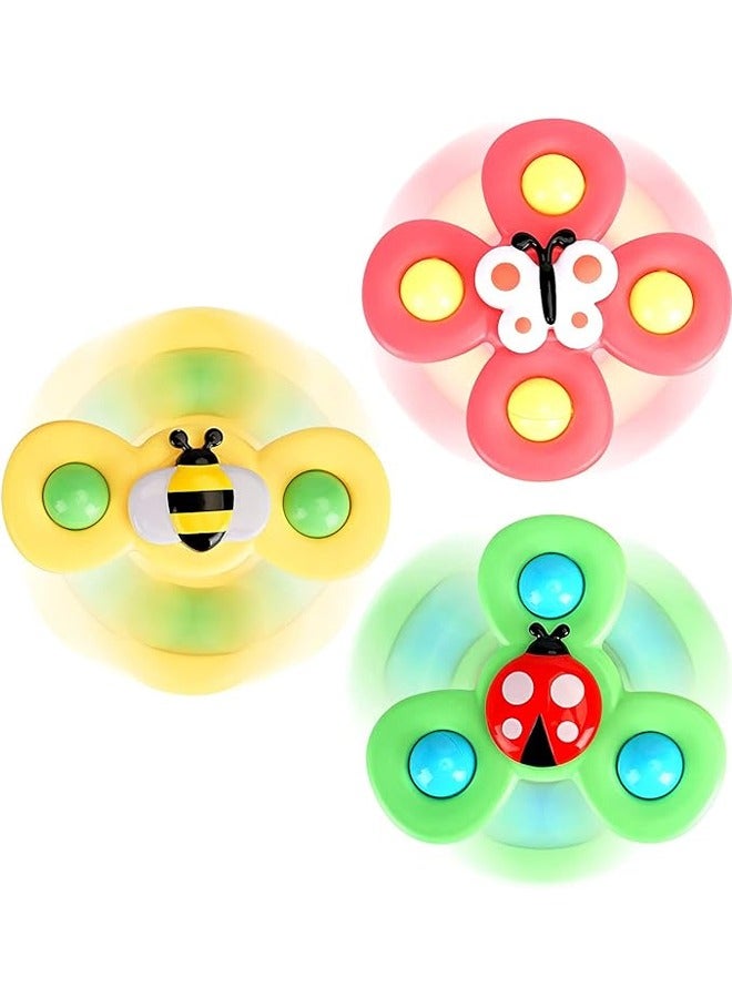 3-PCS Suction Cup Spinner Toys for 1 Year Old Boy Girl|Spinning Top Baby Toys 6-12-18 Months|1-2 Year Old Boy Birthday Gift|Baby Bath Toys for Kids Ages 1-3|Sensory Toys for Toddlers 1-3