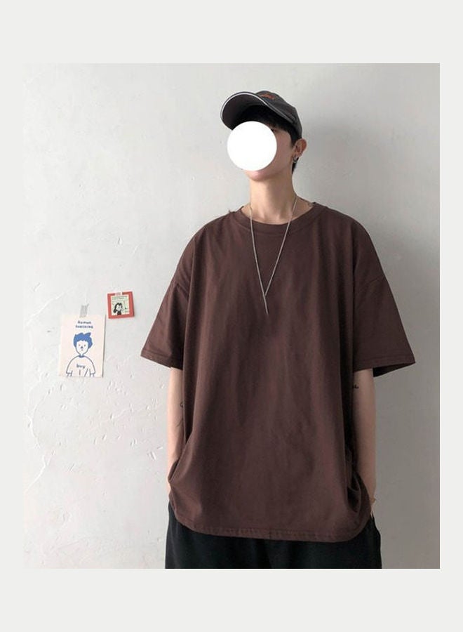 Loose Fit Solid T-Shirt Coffee