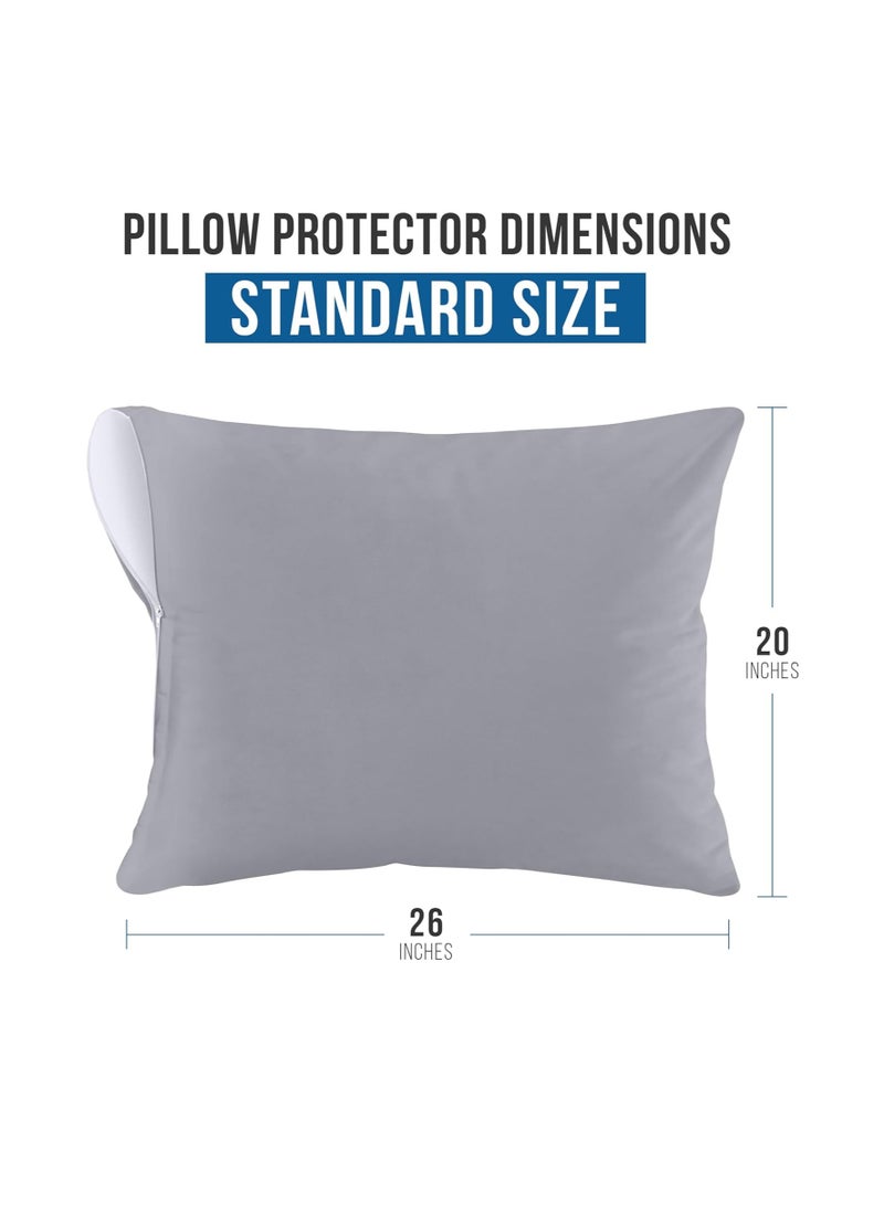 Utopia Bedding Waterproof Pillow Protector Zippered (4 Pack) Standard Grey– Bed Bug Proof Pillow Encasement 20 x 26 Inches