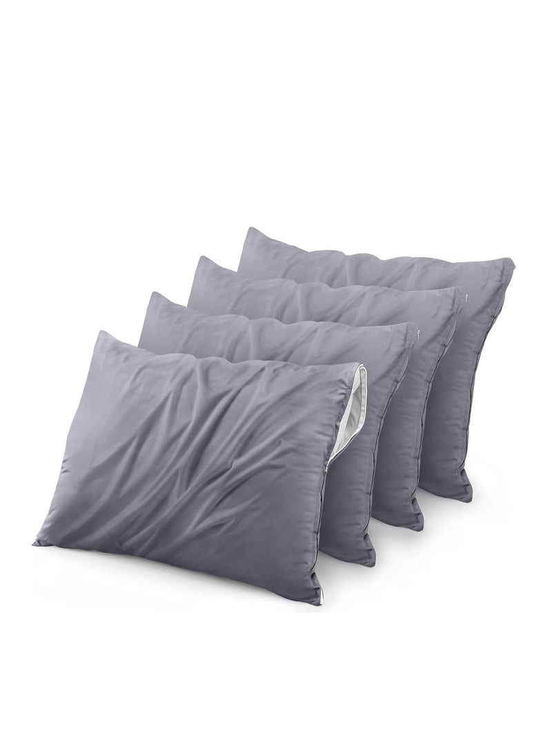Utopia Bedding Waterproof Pillow Protector Zippered (4 Pack) Standard Grey– Bed Bug Proof Pillow Encasement 20 x 26 Inches