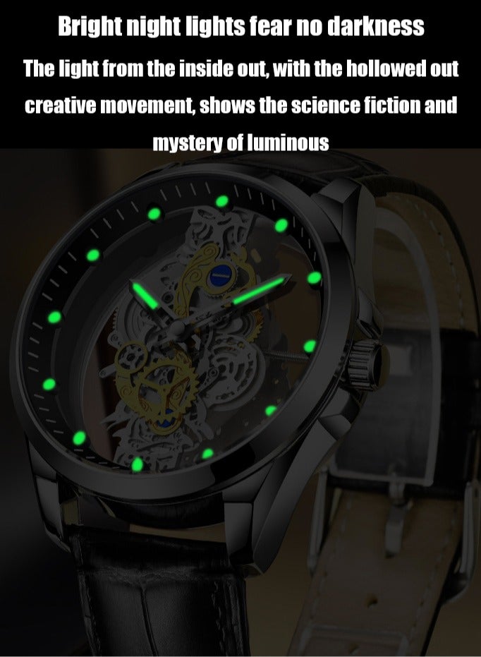 Men's watch Double-sided Transparent Hollow Automatic Mechanical Watch Waterproof Luminous Quartz Watch