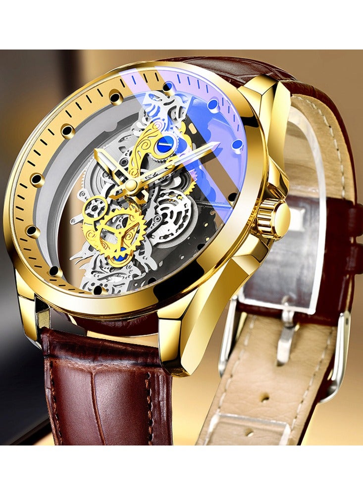 Men's watch Double-sided Transparent Hollow Automatic Mechanical Watch Waterproof Luminous Quartz Watch