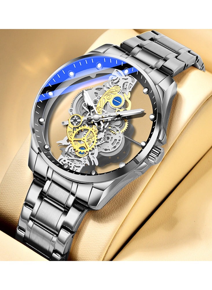 Men's watch Double-sided Transparent Hollow Automatic Mechanical Watch Waterproof Luminous Quartz Watch