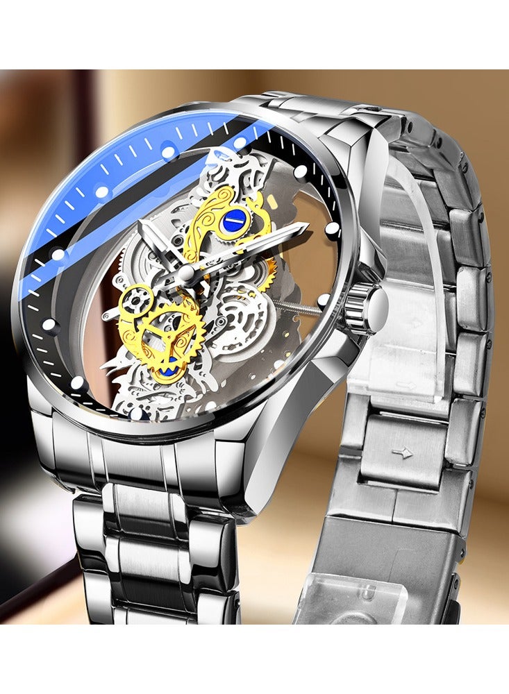 Men's watch Double-sided Transparent Hollow Automatic Mechanical Watch Waterproof Luminous Quartz Watch