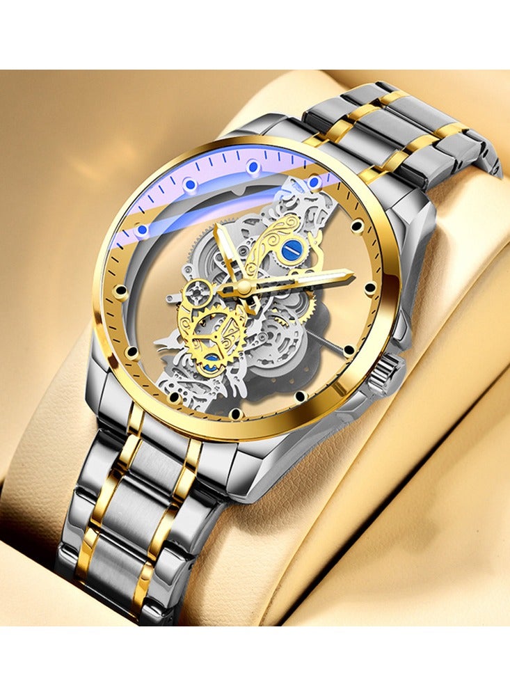 Men's watch Double-sided Transparent Hollow Automatic Mechanical Watch Waterproof Luminous Quartz Watch