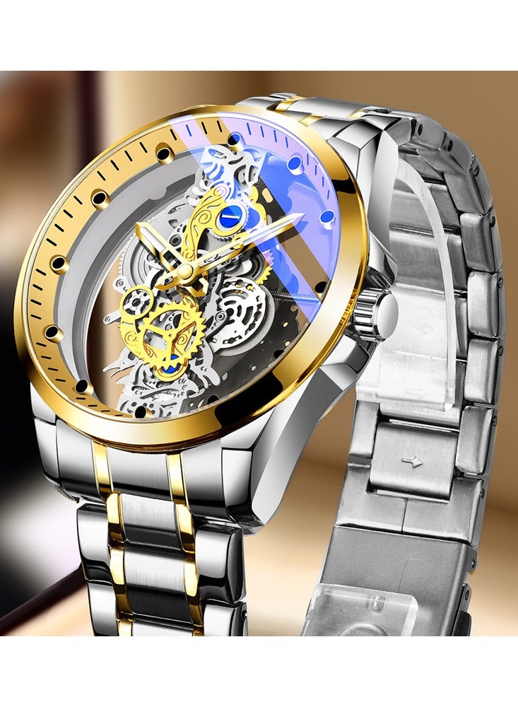 Men's watch Double-sided Transparent Hollow Automatic Mechanical Watch Waterproof Luminous Quartz Watch