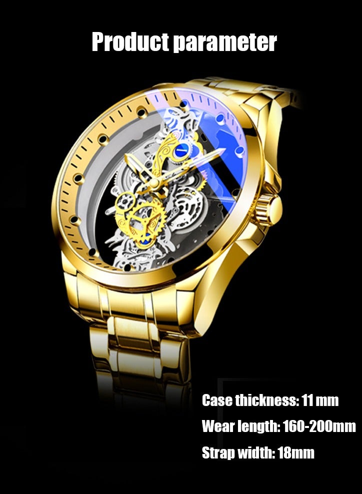 Men's watch Double-sided Transparent Hollow Automatic Mechanical Watch Waterproof Luminous Quartz Watch