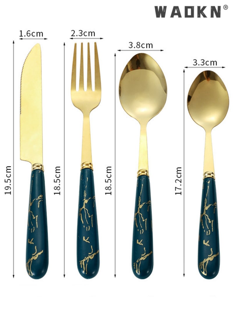 24 Pieces Stainless Steel Flatware Set with Stand, Cutlery Set Mirror Polished, Service for 6, Include Knife/Fork/Spoon/Teaspoon,Dishwasher Safe Knife Fork Spoon Tableware set Green