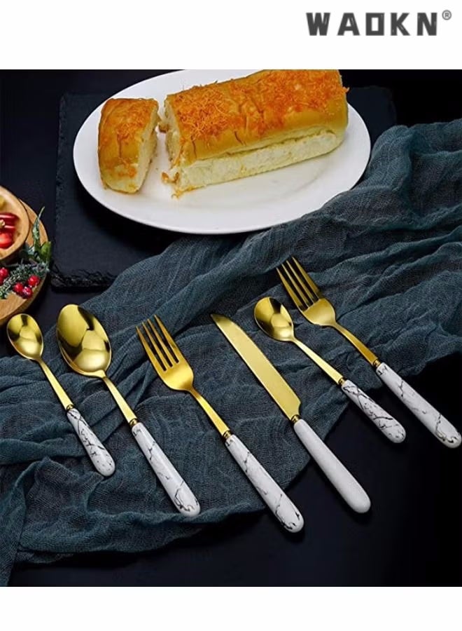 24 Pieces Stainless Steel Flatware Set with Stand, Cutlery Set Mirror Polished, Service for 6, Include Knife/Fork/Spoon/Teaspoon,Dishwasher Safe Knife Fork Spoon Tableware set White