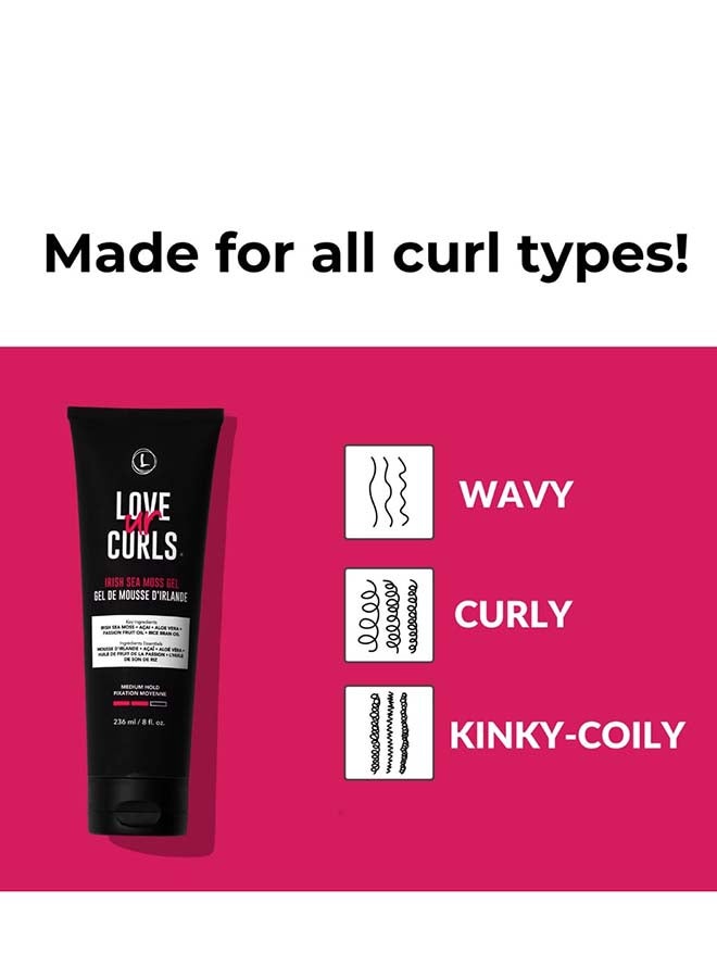 Love Ur Curls - LUS Irish Sea Moss Hair Gel, Medium Hold Hair Styling Curling Gel for Defined Curly Hair, Waves & Coils, Vegan, Cruelty Free, 236mL