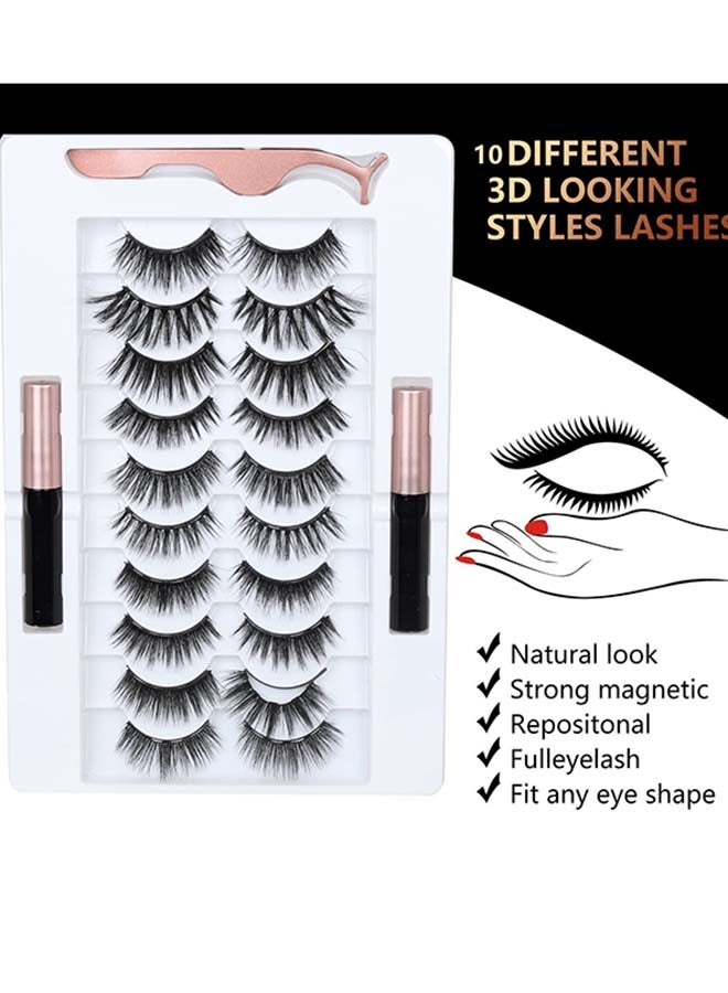 Upgrade 3D Natural Magnetic Eyelashes,Lightweight Magnetic Eyeliner and Eyelashes Kit, 2 Magnetic Eyeliners- No Glue Needed (10 pairs)