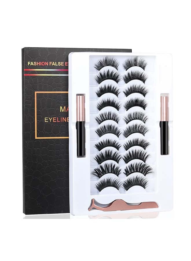 Upgrade 3D Natural Magnetic Eyelashes,Lightweight Magnetic Eyeliner and Eyelashes Kit, 2 Magnetic Eyeliners- No Glue Needed (10 pairs)