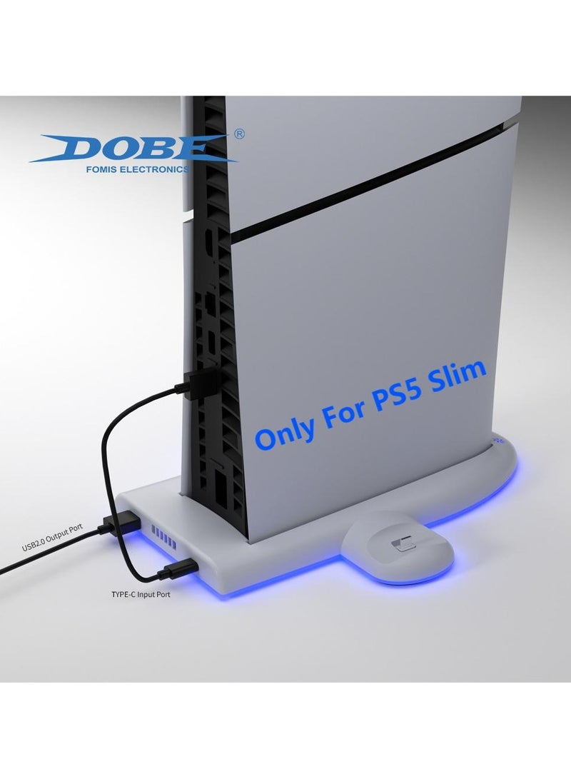 PS5 Slim Stand and Cooling Station with RGB LED Charging Station for PS5 Slim Console Cooling Dock with 3-Level Cooling Fan and Dual PS5 Controller or PS5 Edge Controller Charger