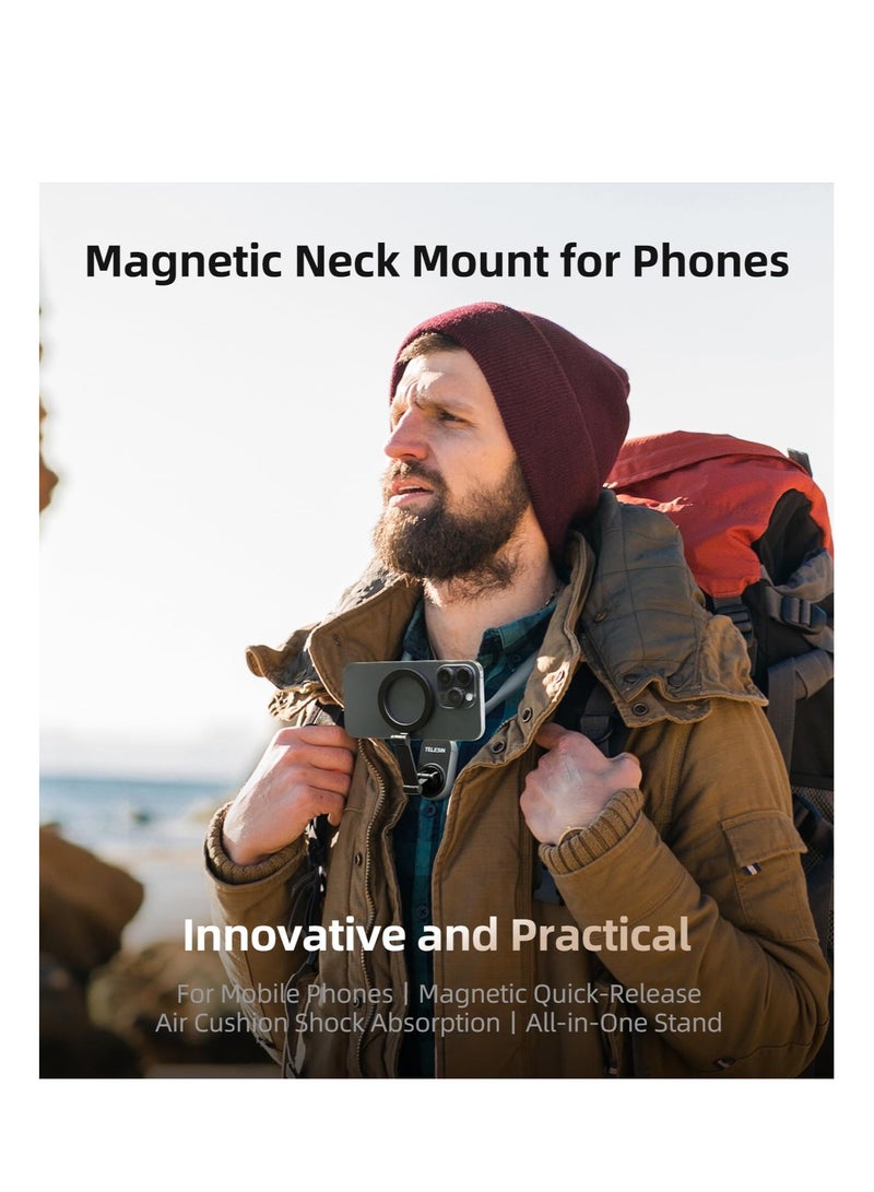 Agnetic Neck Mount for Phones, Neck Cell Phone Holder POV Vlog Selfie Mount Hand Free Phone Neck Holder Chest Stand Strap Video Recording for iPhone 15 14 13 12 Seires Android Phones