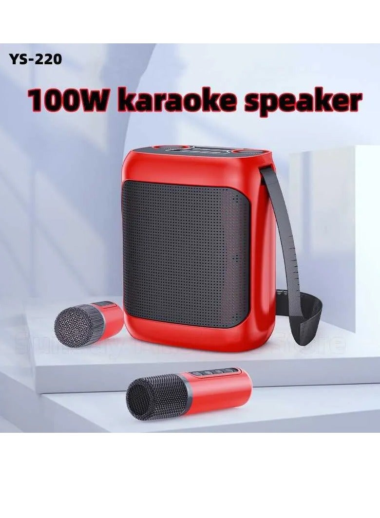 YS-220 Outdoor Karaoke Speaker Big Strap Speaker With Dual UHF Wireless Microphone Red