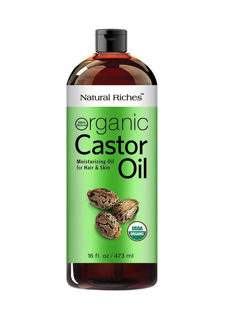 Natural Riches Organic Castor Oil Cold pressed USDA certified for Dry Skin Hair Loss Dandruff Thicker Hair - Moisturizes Skin Helps Hair growth Thicker Eyelashes Eyebrows Hexane free16 fl. oz.