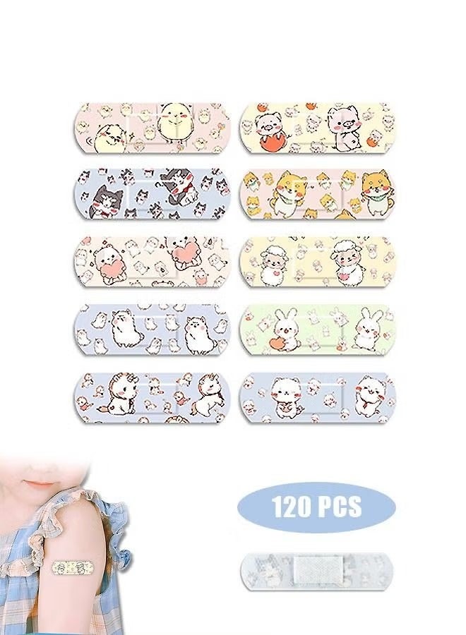 120 Pcs Cartoon Bandages Strips Band Aid, PE Material Hemostatic Waterproof Adhesive Bandages Strips Combination Pack, Cuts Scrapes First Aid Bandages for Family (Colorful)