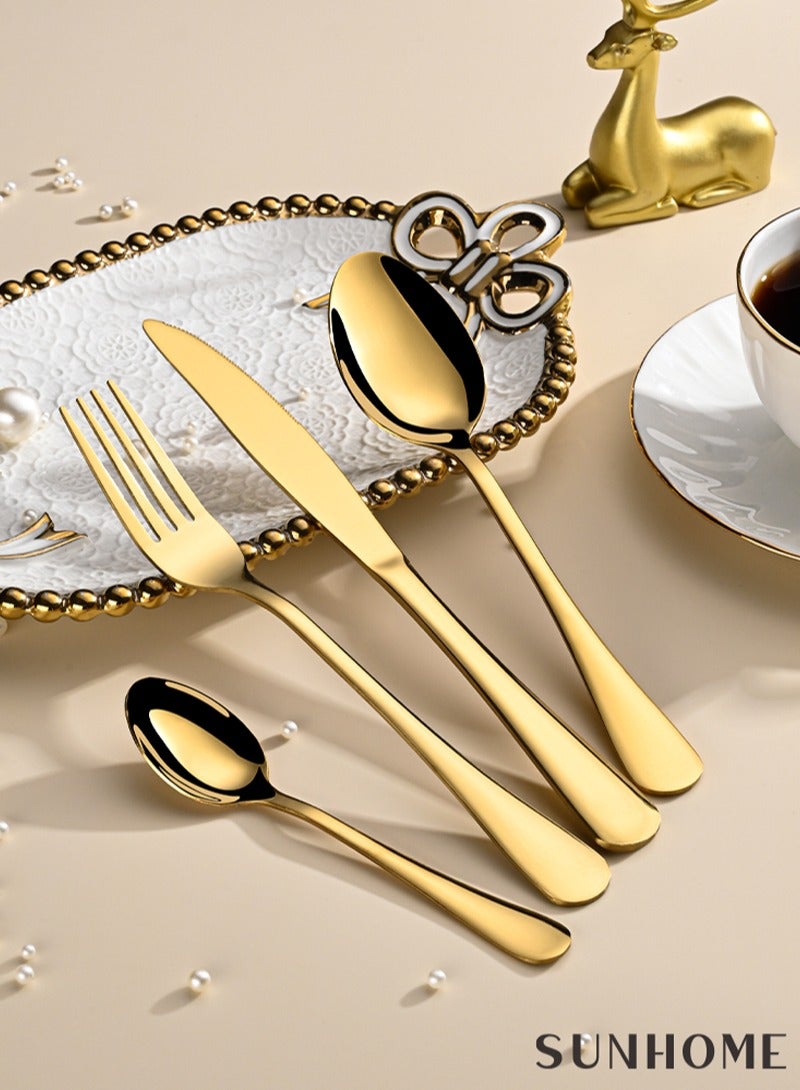 SUNHOME 24-Piece Stainless Steel Cutlery Set Gold