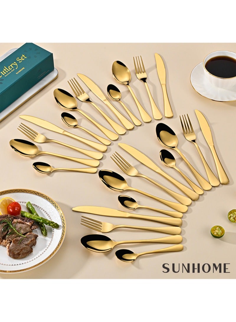 SUNHOME 24-Piece Stainless Steel Cutlery Set Gold
