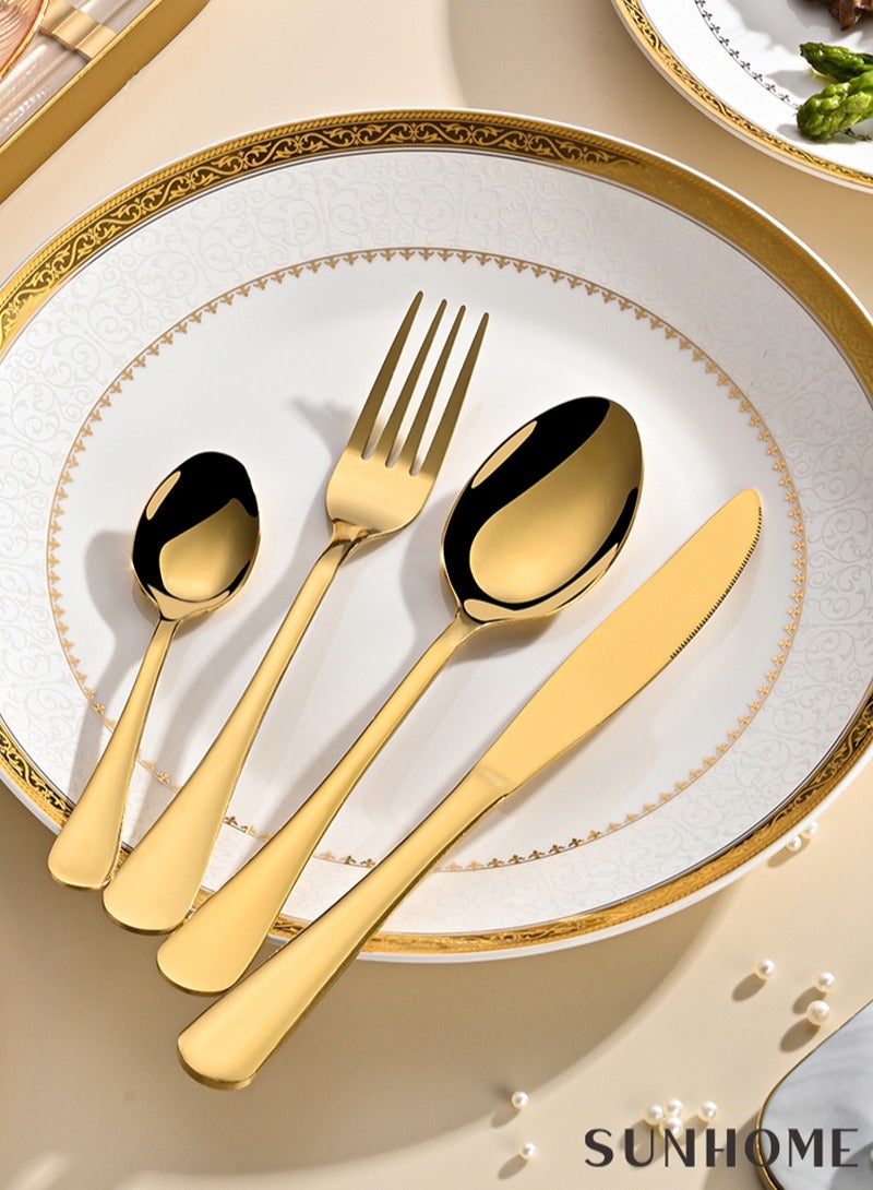 SUNHOME 24-Piece Stainless Steel Cutlery Set Gold