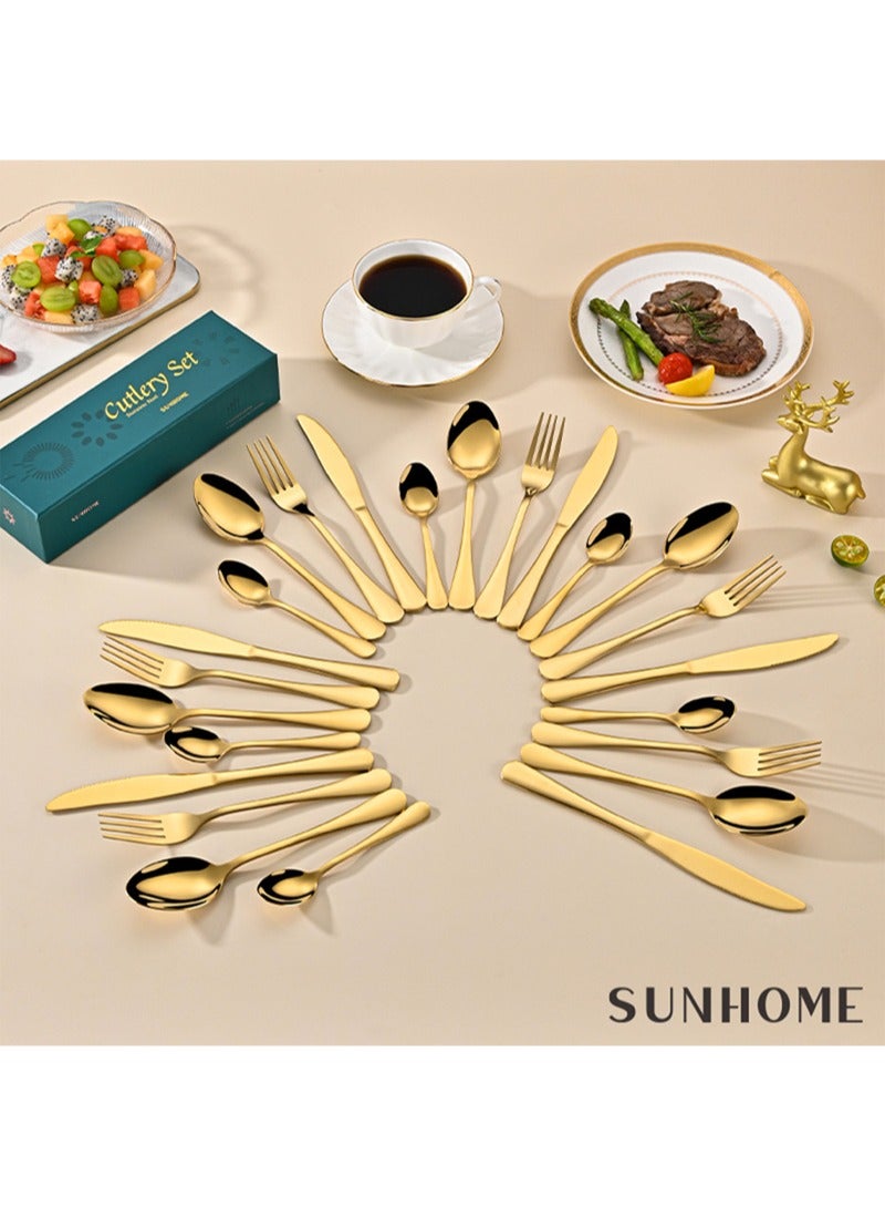 SUNHOME 24-Piece Stainless Steel Cutlery Set Gold