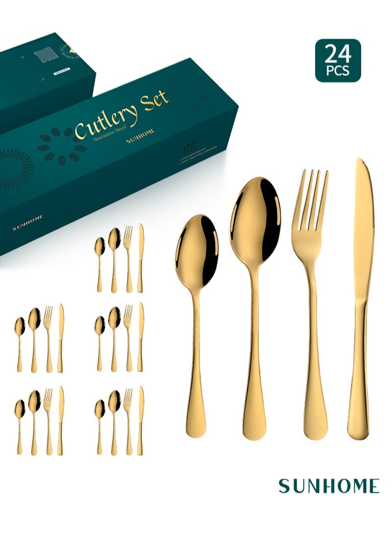 SUNHOME 24-Piece Stainless Steel Cutlery Set Gold