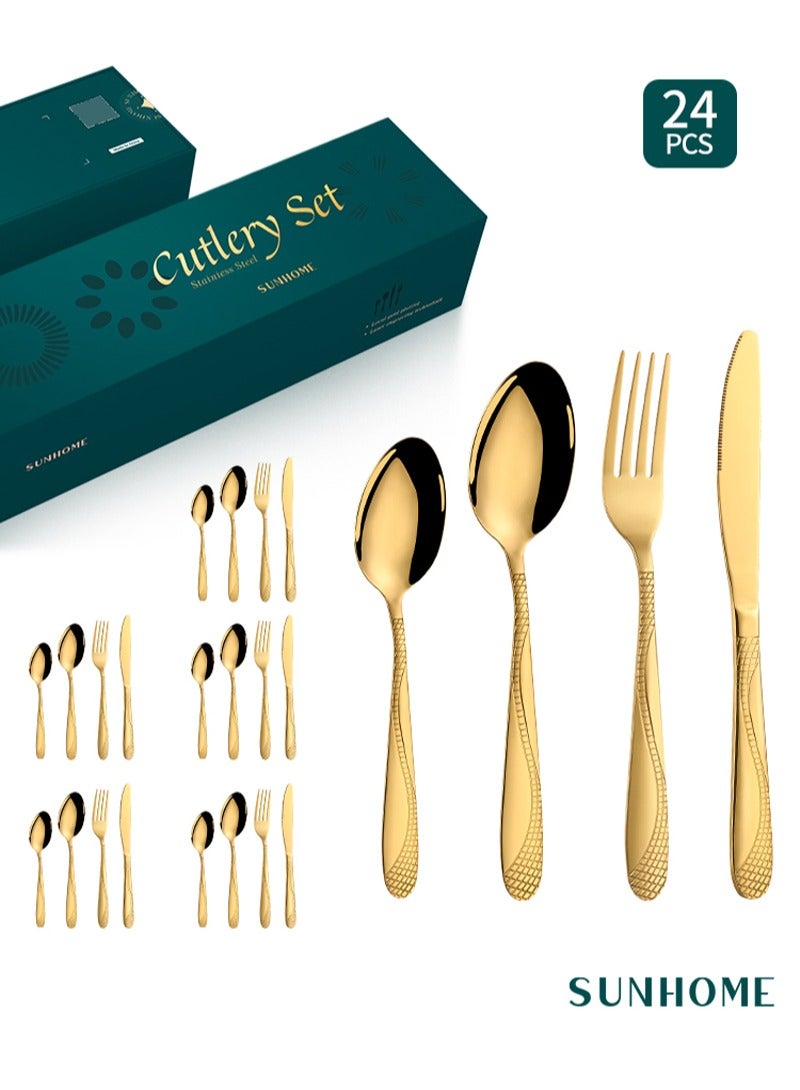 SUNHOME 24-Piece Stainless Steel Cutlery Set Gold