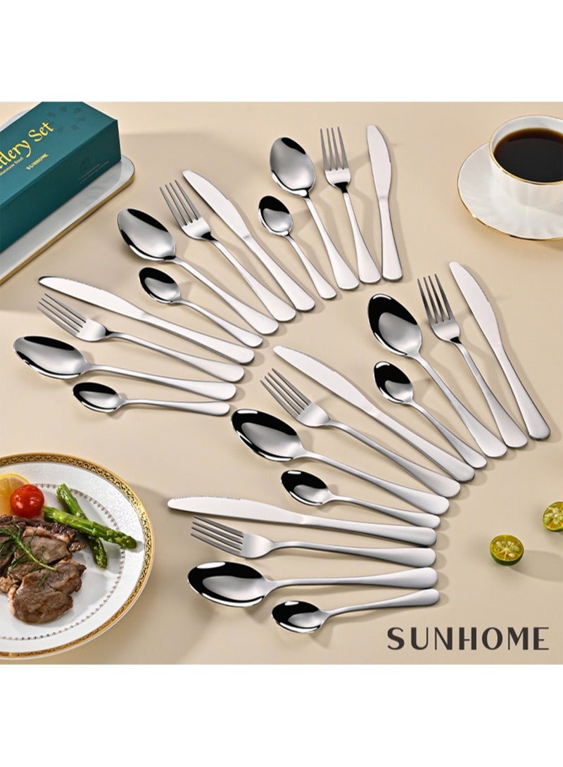 SUNHOME 24-Piece Stainless Steel Cutlery Set Silver