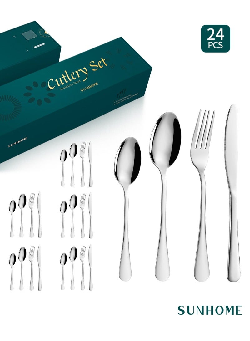 SUNHOME 24-Piece Stainless Steel Cutlery Set Silver