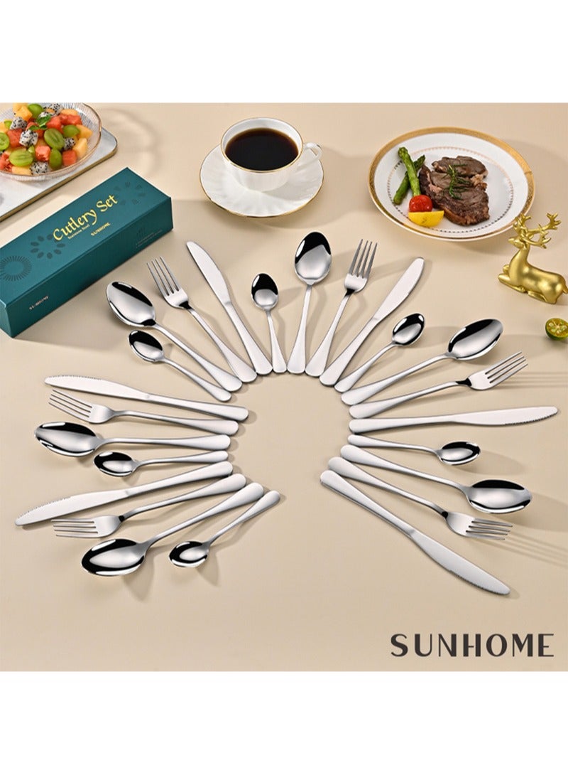 SUNHOME 24-Piece Stainless Steel Cutlery Set Silver