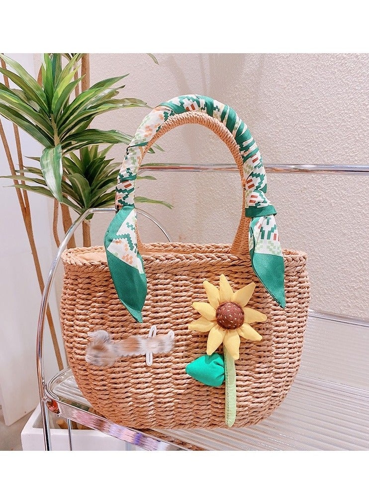 New Sunflower Letter Vine Woven Vegetable Basket Large Capacity Handbag