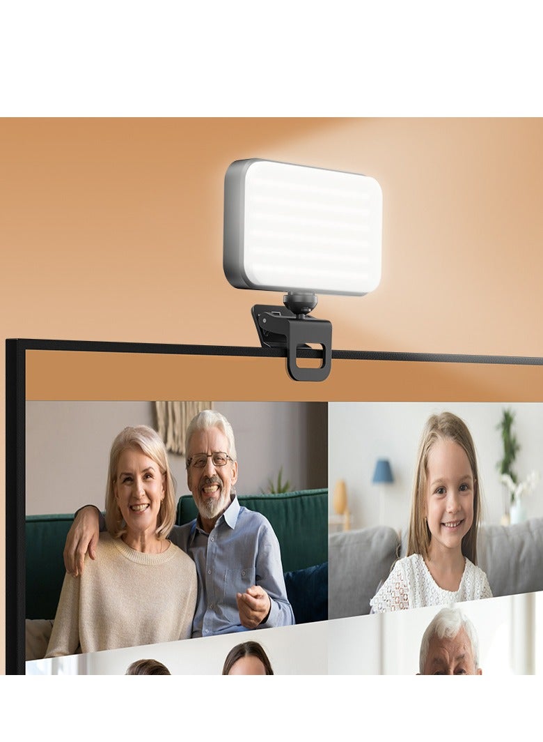 Photography Light Clip on Phone Laptop For Selfie Live Broadcasting Confrence Online Lesson Makeup Videos High Brightness 66 Beads Multiple Modes Black