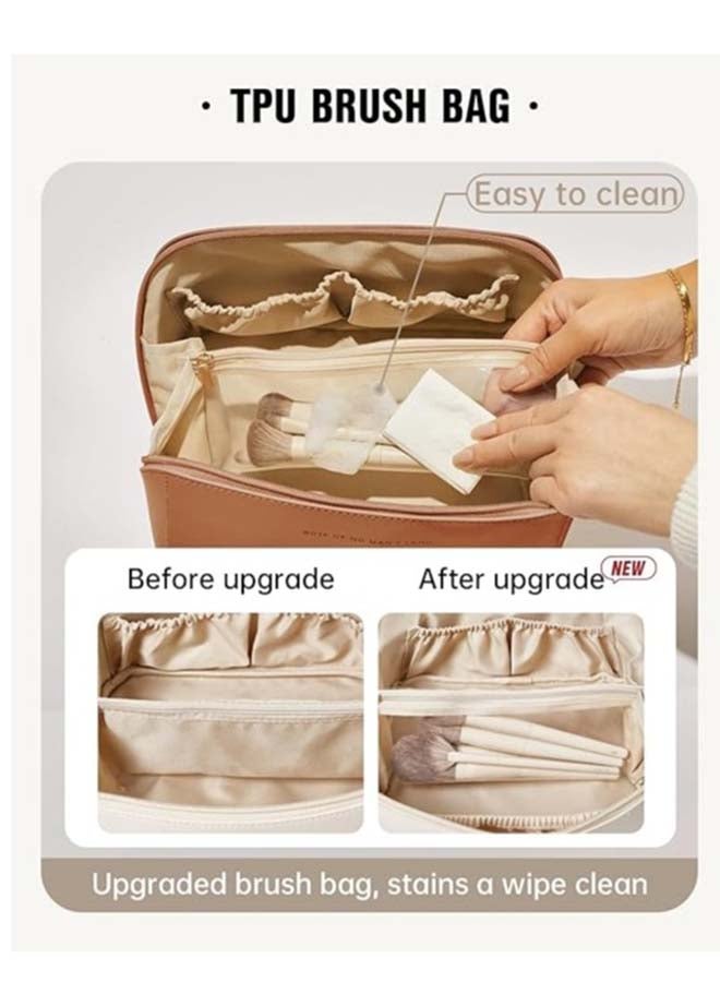 Travel Makeup Bag,Large Capacity Cosmetic Bags for Women,Waterproof Portable Pouch Open Flat Toiletry Bag Make up Organizer with Divider and Handle