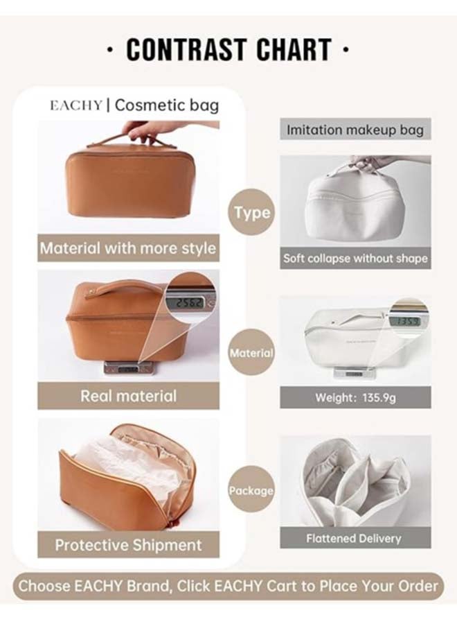 Travel Makeup Bag,Large Capacity Cosmetic Bags for Women,Waterproof Portable Pouch Open Flat Toiletry Bag Make up Organizer with Divider and Handle