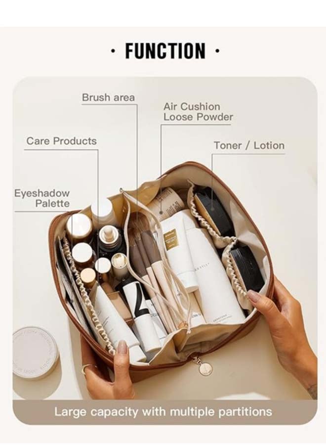 Travel Makeup Bag,Large Capacity Cosmetic Bags for Women,Waterproof Portable Pouch Open Flat Toiletry Bag Make up Organizer with Divider and Handle