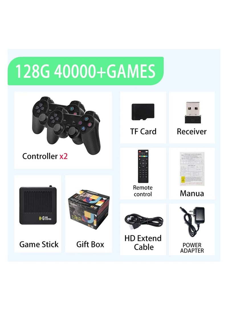 G11 Pro Game Box Dual System Video Game Console 128G Built in 40000+ Retro Games 2.4G Wireless Gamepad 4K HD Game Stick TV BOX