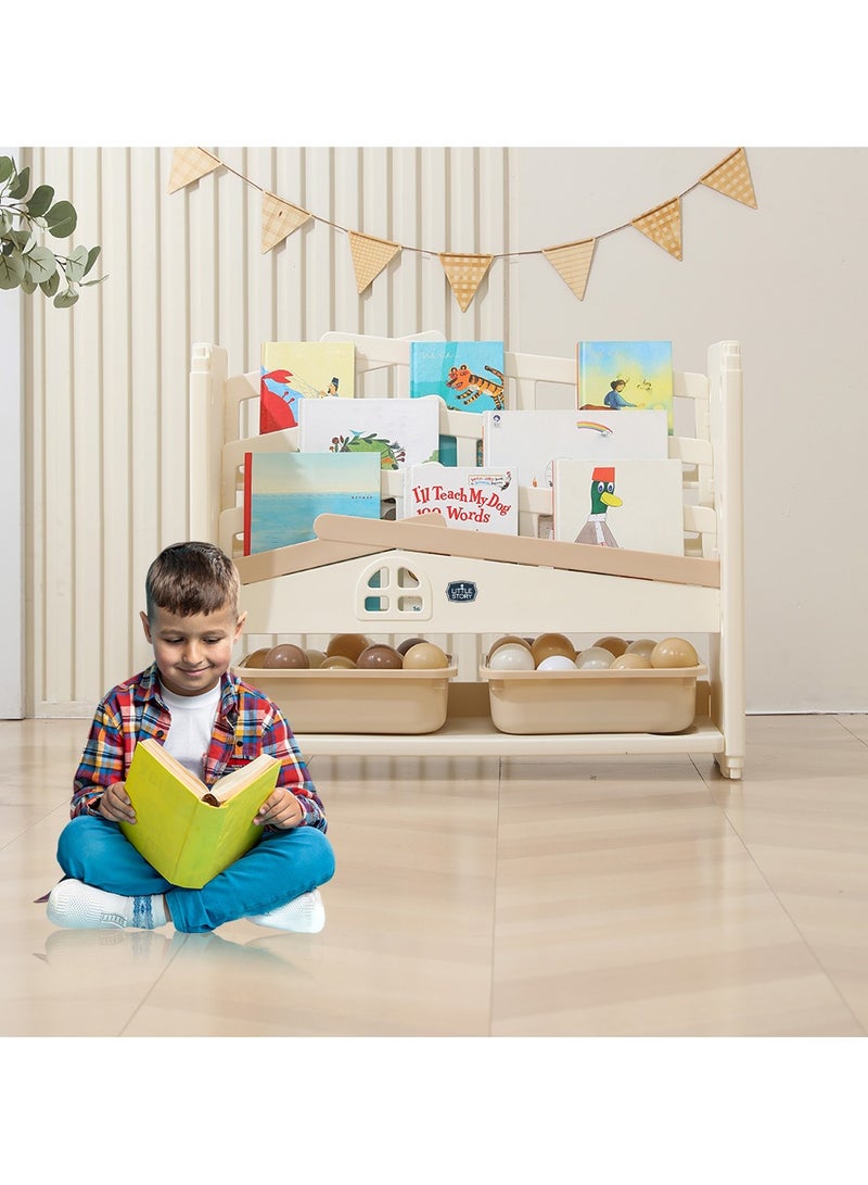 Little Story - Kids Bookshelf with 2 Toy Storage Bins - White