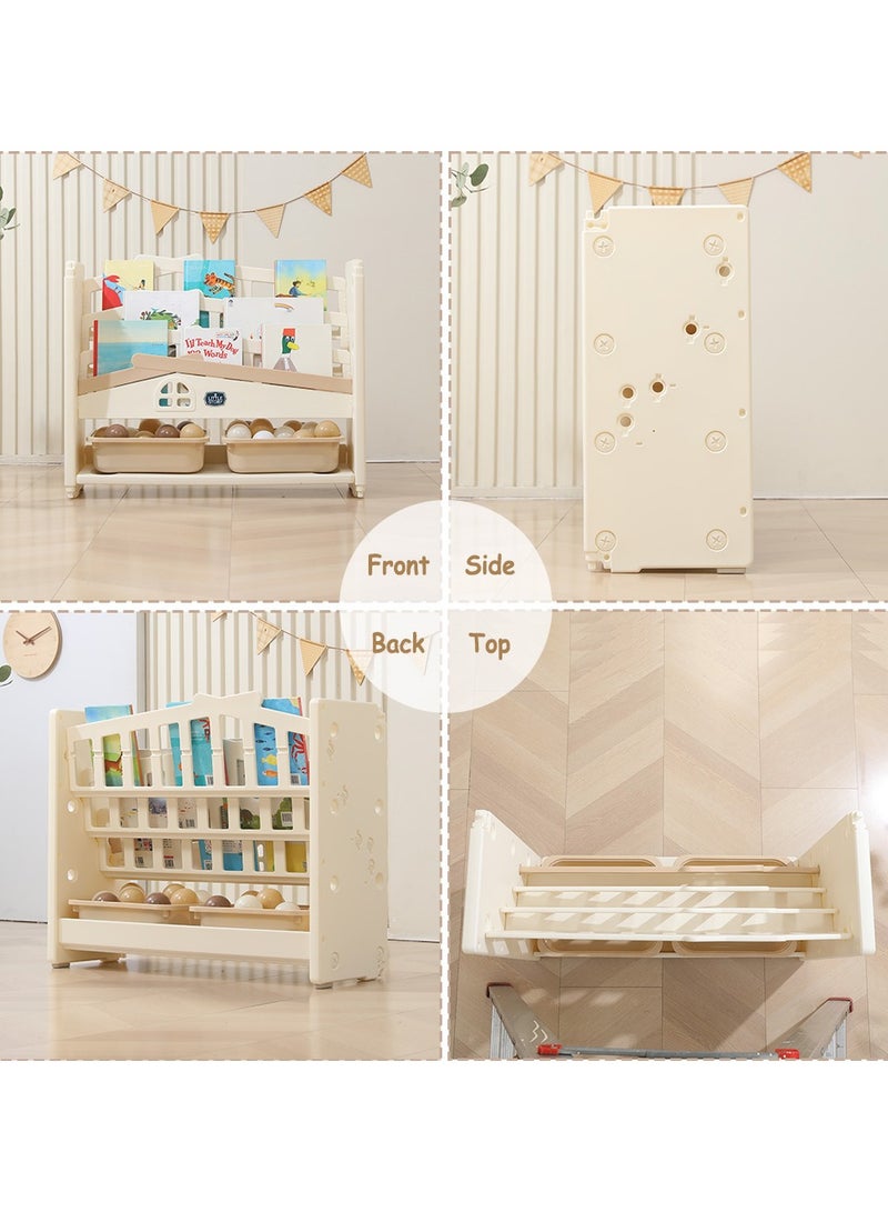 Little Story - Kids Bookshelf with 2 Toy Storage Bins - White