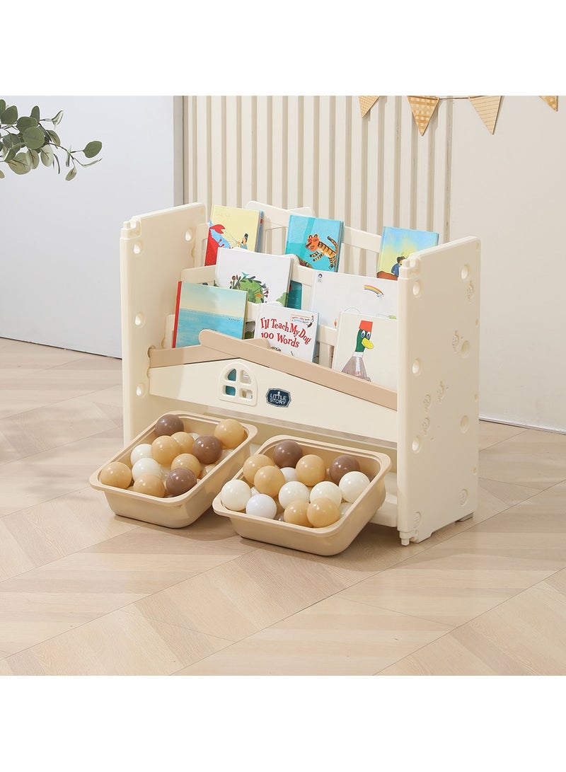 Little Story - Kids Bookshelf with 2 Toy Storage Bins - White