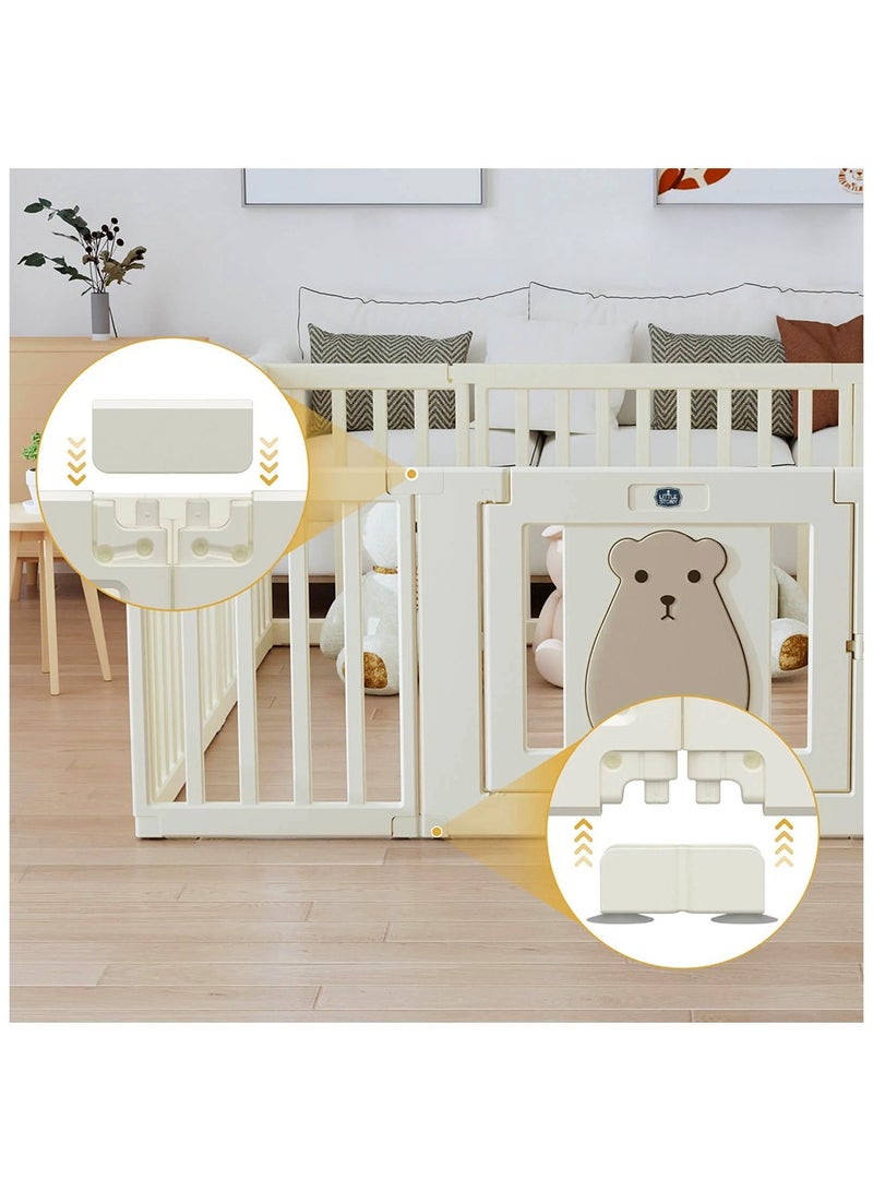 Portable Playpen With Bookshelf, Toy Storage And Play House - White