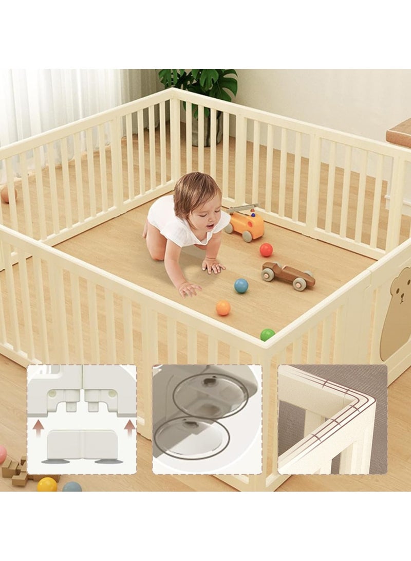 Portable Playpen With Bookshelf, Toy Storage And Play House - White