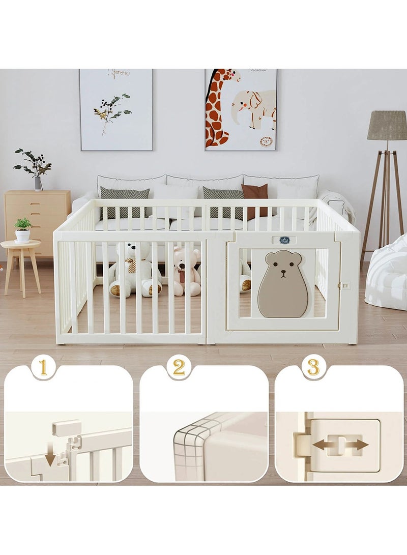 Portable Playpen With Bookshelf, Toy Storage And Play House - White