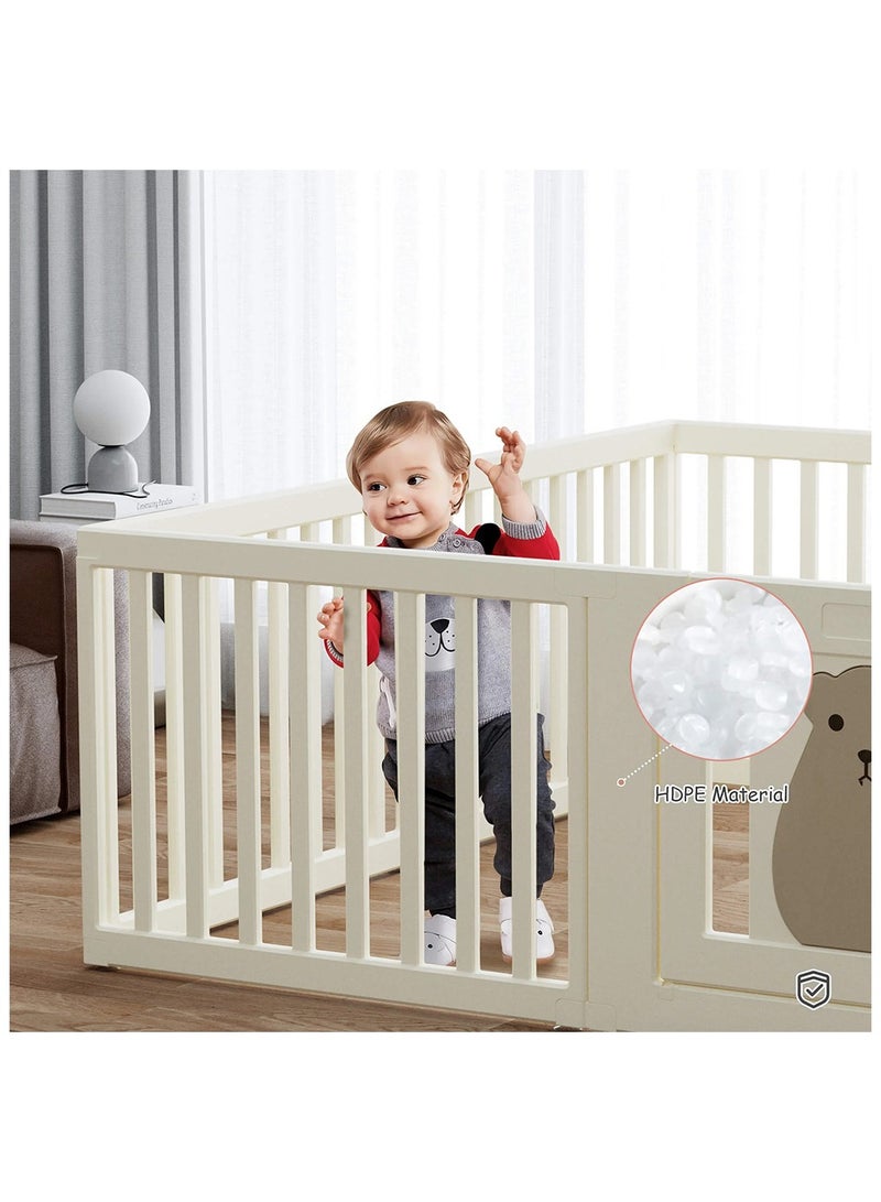 Portable Playpen With Bookshelf, Toy Storage And Play House - White