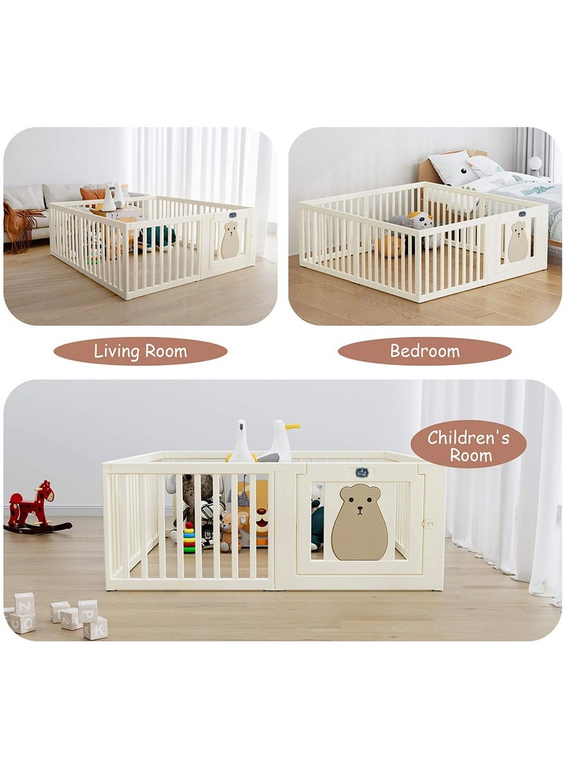 Portable Playpen With Bookshelf, Toy Storage And Play House - White