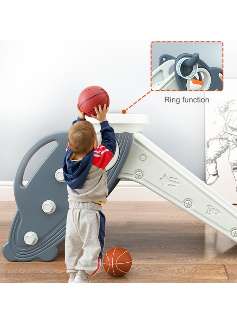 3-IN-1 Baby Slide with Basketball and Ring Game - Blue