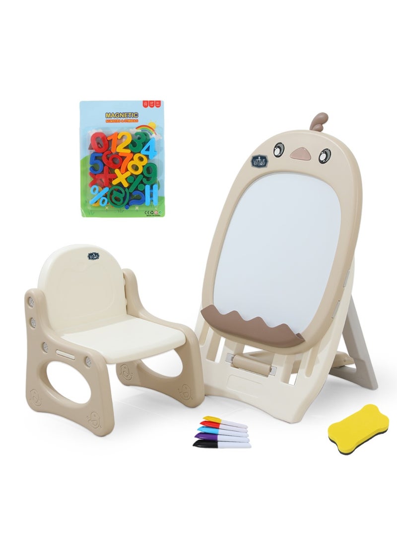 Drawing Board with Chair, Magnetic Numbers, 5 Color Pen and Eraser- Beige