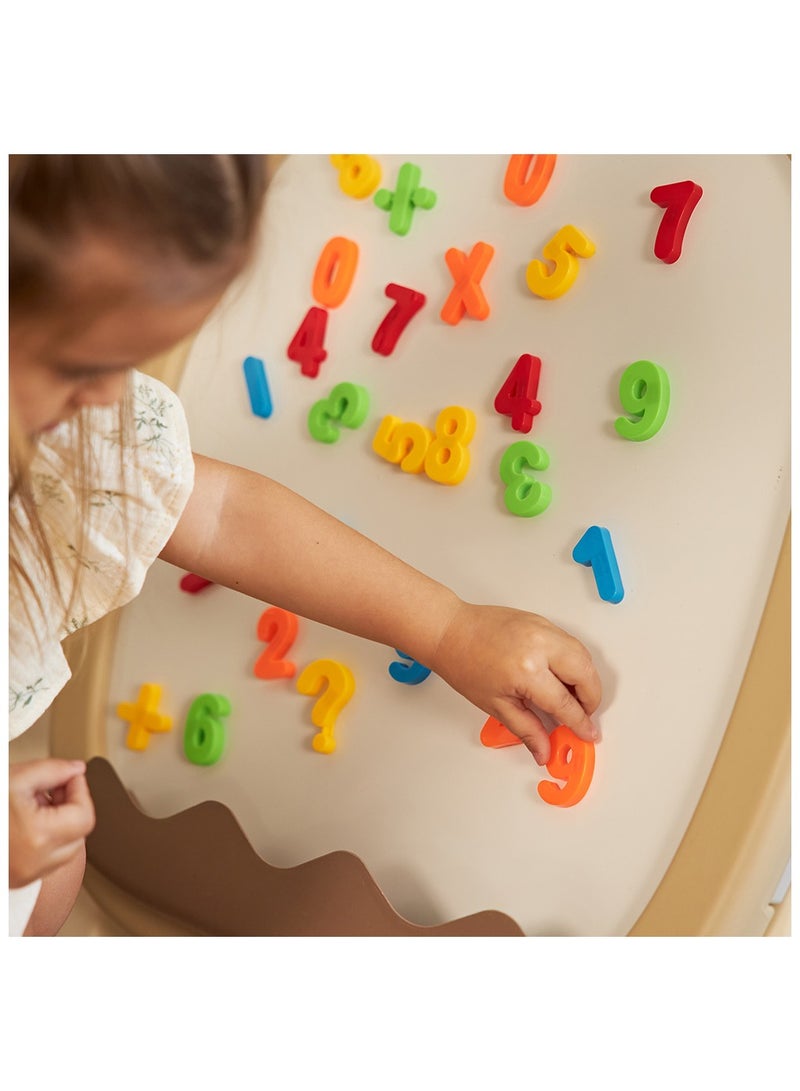 Drawing Board with Chair, Magnetic Numbers, 5 Color Pen and Eraser- Beige