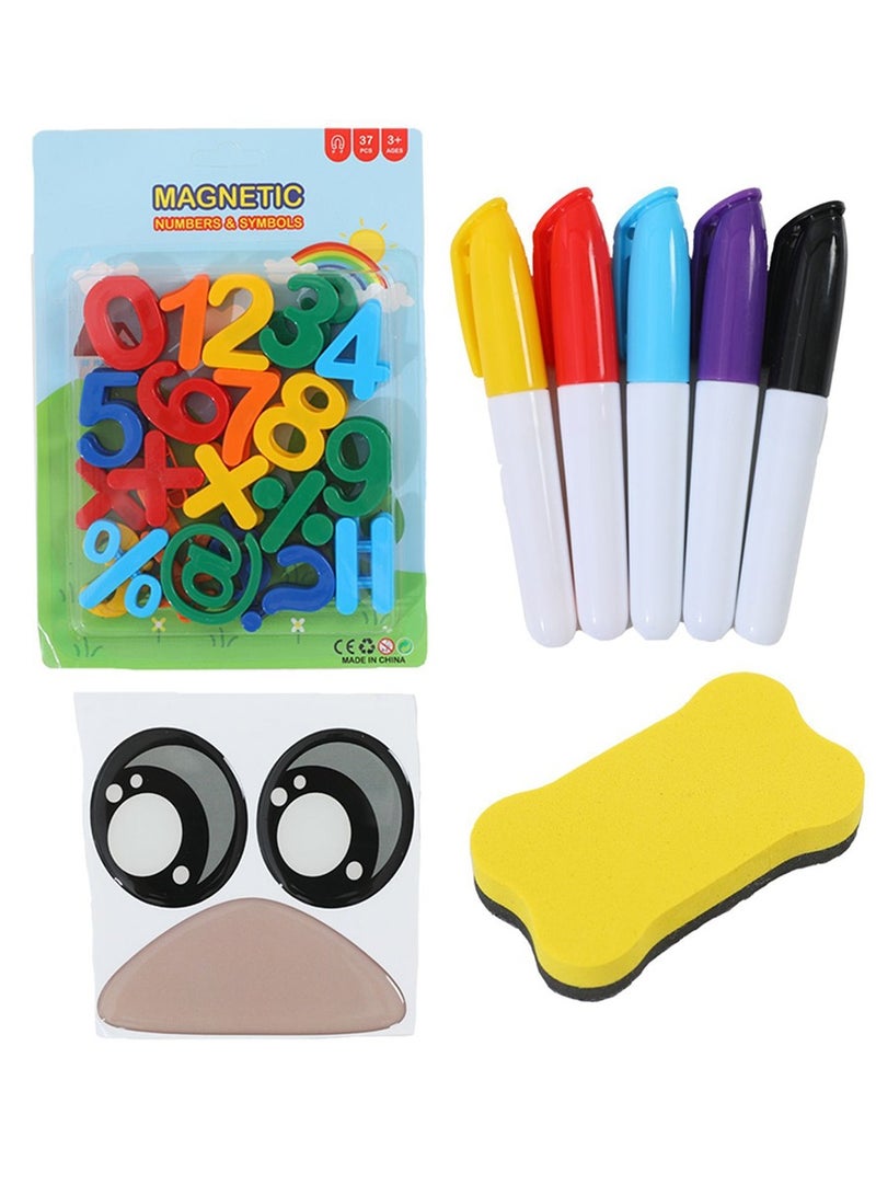 Drawing Board with Chair, Magnetic Numbers, 5 Color Pen and Eraser- Beige